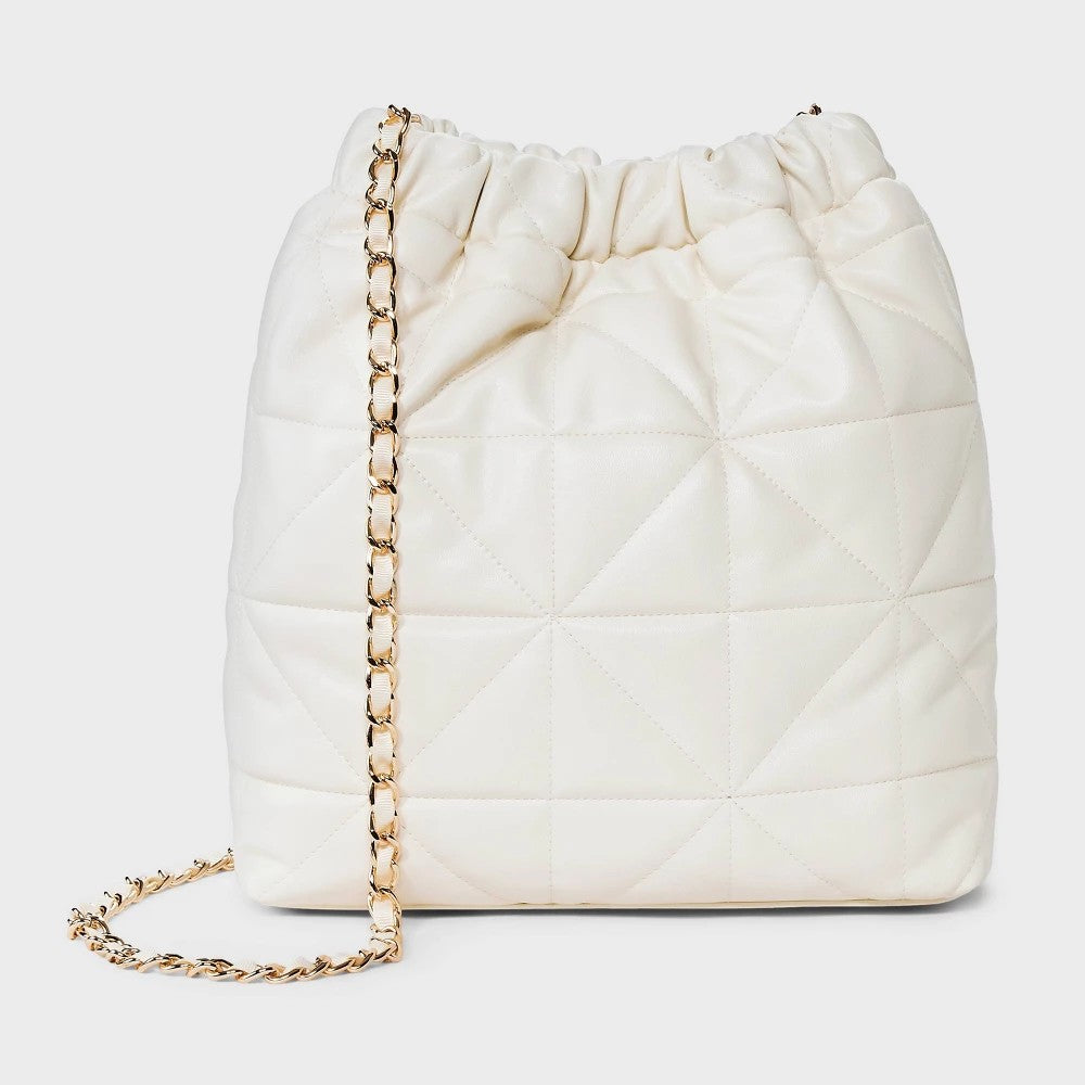 Rouched Chain Crossbody Bag - a New Day™ Cream: Magnetic Closure, Check Pattern - Bellso